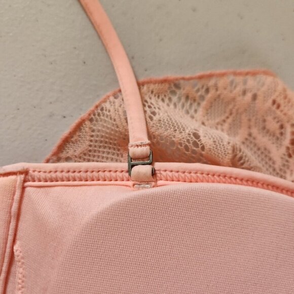 Abercrombie Peach Pink Crochet Ruffle Bandeau Halter Swimsuit Bikini Top Swim - Picture 6 of 8